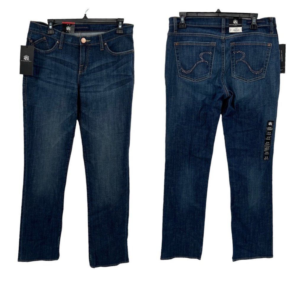 NWT Rock & Republic Studded Distressed Sadie Straight Leg Jeans Size 12